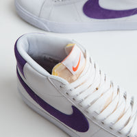 Nike SB Blazer Mid Shoes in White and Court Purple and White - Gum Light Brown thumbnail