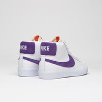 Nike SB Blazer Mid Shoes in White and Court Purple and White - Gum Light Brown thumbnail