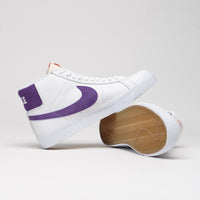 Nike SB Blazer Mid Shoes in White and Court Purple and White - Gum Light Brown thumbnail