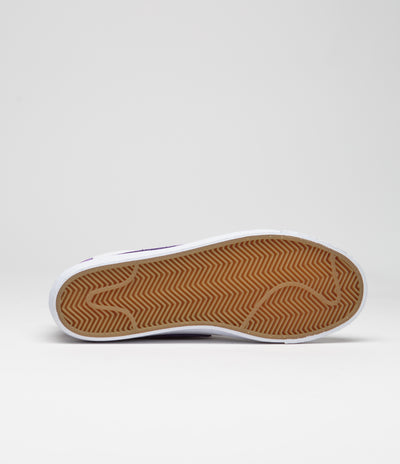 Nike SB Blazer Mid Shoes in White and Court Purple and White - Gum Light Brown