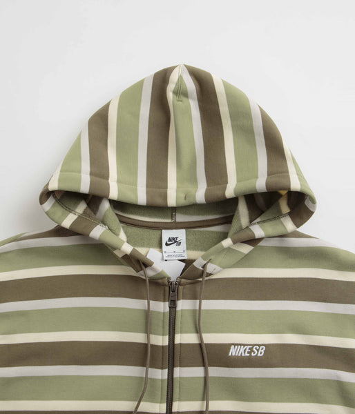 Nike SB Striped Full Zip Hoodie Coconut Milk Oil Green White