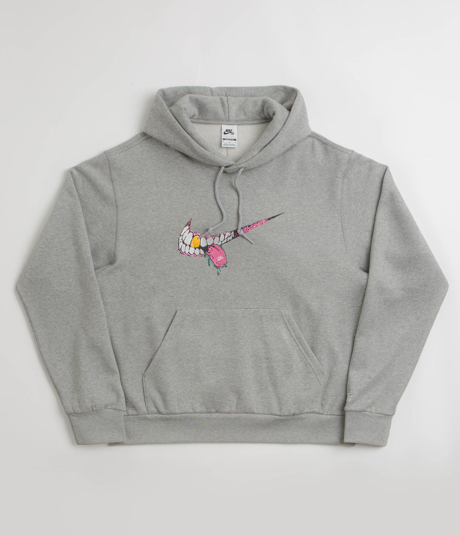 Nike SB Swoosh Grill Hoodie in Dark Grey Heather and White