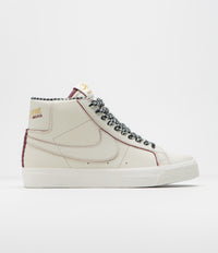 Nike SB x Welcome Skateboarding Blazer Mid Shoes in Sail and Dark Beetroot and White