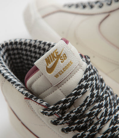 Nike SB x Welcome Skateboarding Blazer Mid Shoes - Sail / Dark Beetroot - White