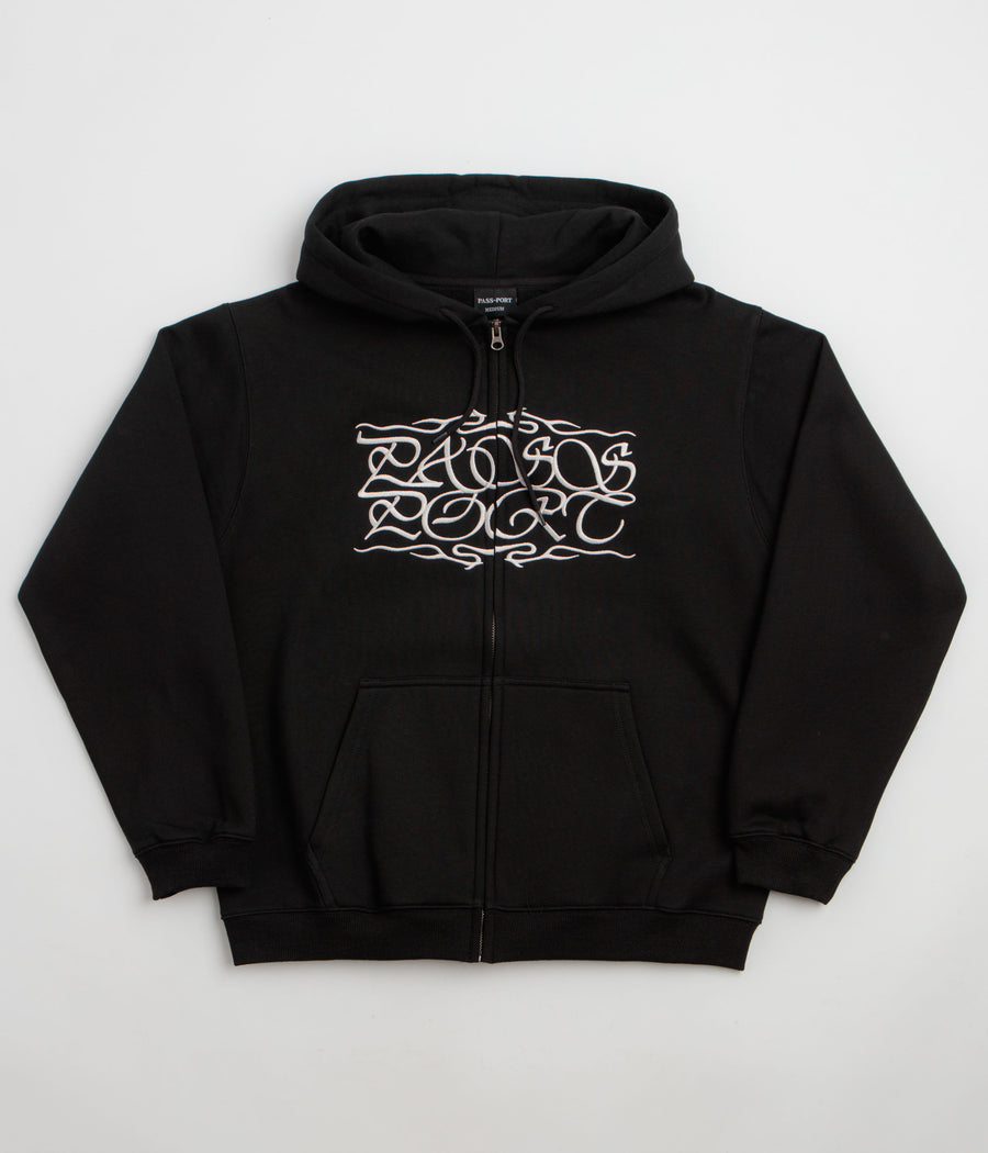 Pass Port Calligraphy Full Zip Hoodie - Black