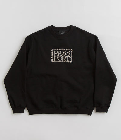 Pass Port Invasive Embroidered Crewneck Sweatshirt - Black