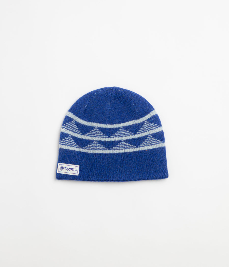 Patagonia Cinder Beanie in Hut Tripper Stripe: Cobalt Blue