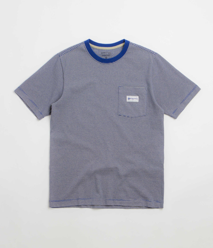 Patagonia Hut Tripper Label Pocket T-Shirt in Hut Tripper Micro: Cobalt Blue