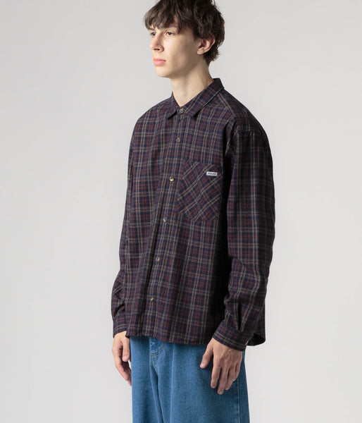 トップス POLAR SKATE CO. MITCHELL FLANNEL SHIRT Polar Mitchell Flannel Shirt - Navy / Brown | flatspot