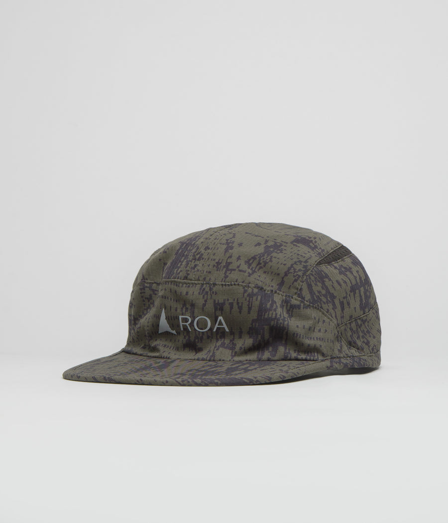ROA Bri Melted Print Open Weave Cap in Dark Olive