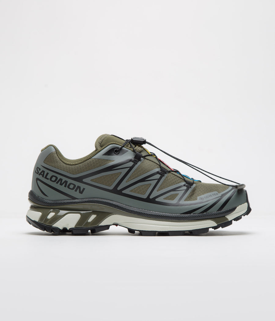 Salomon XT-6 GTX Shoes in Olive Night and Sedona Sage / Black