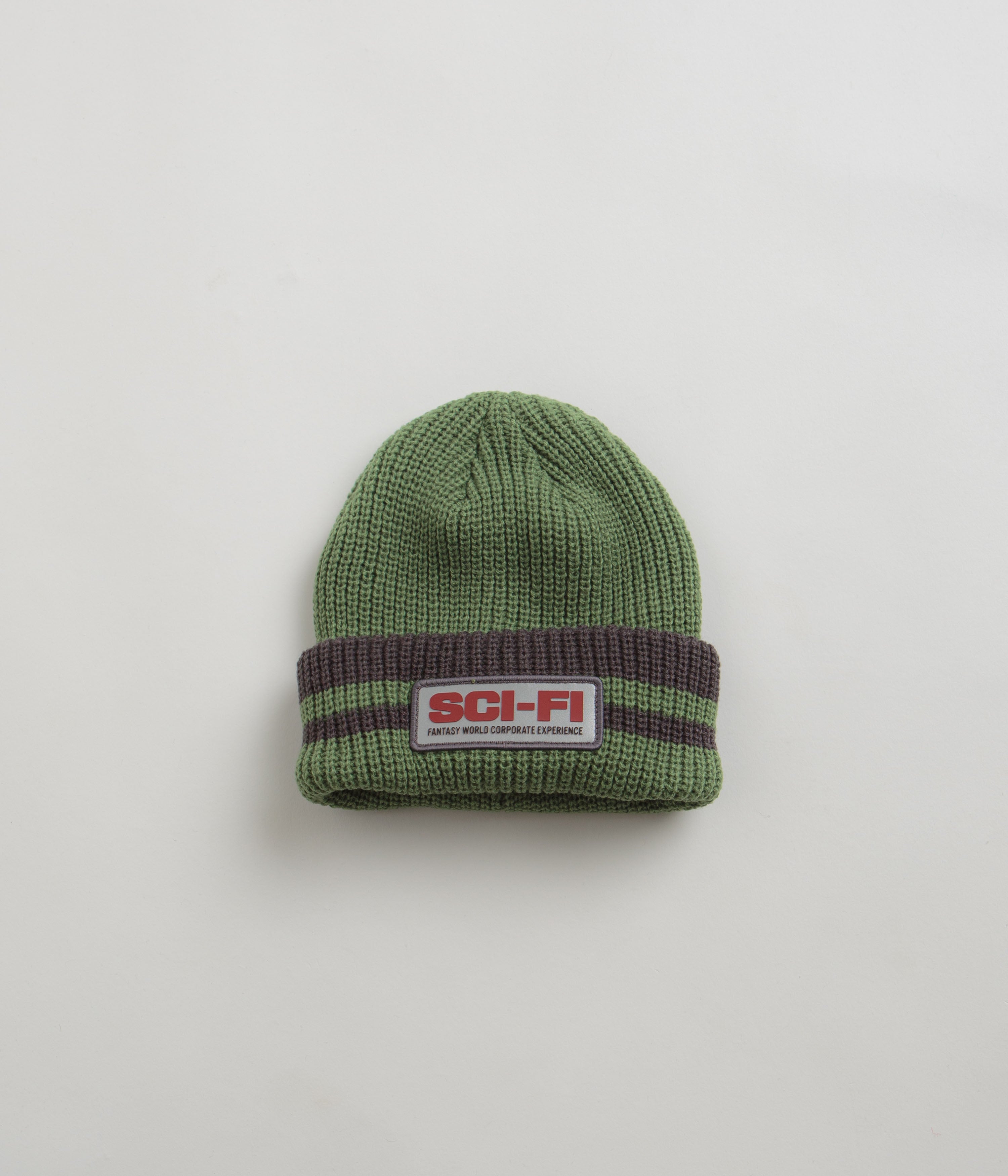 Sci-Fi Fantasy Reflective Patch Beanie - Olive / Grey
