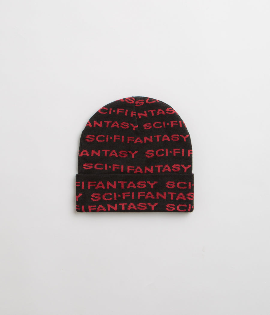 Sci-Fi Fantasy Repeat Logo Beanie in Black