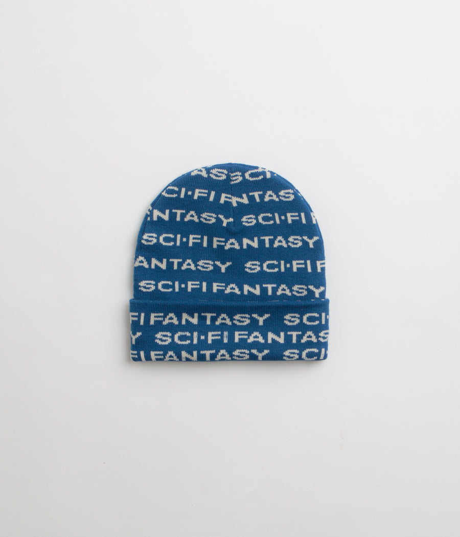 Sci-Fi Fantasy Repeat Logo Beanie in Blue