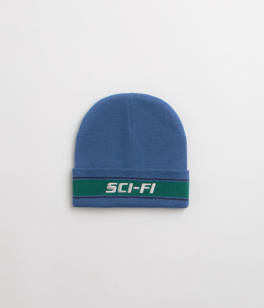 Sci-Fi Fantasy Striped Logo Beanie in Blue