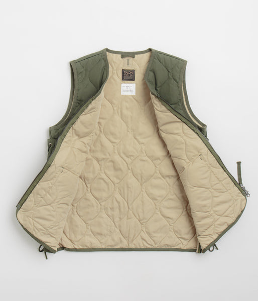 Taion Military W-Zip Lace Up V Neck Down Vest - Olive | flatspot