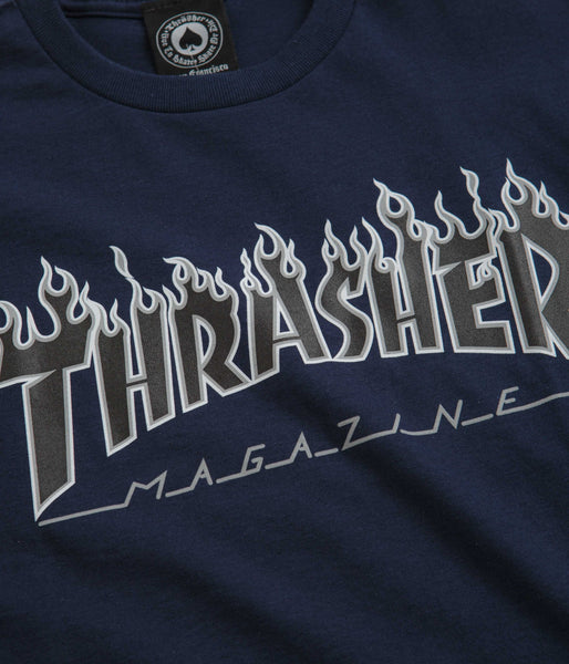 【THRASHER】 FLAME TEE - NAVY Thrasher Flame Logo T-Shirt - Navy / Black | Flatspot