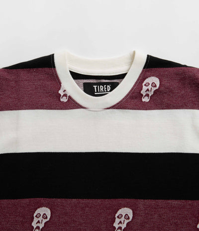 Tired Sad Skull Striped Jacquard T-Shirt - Burgundy