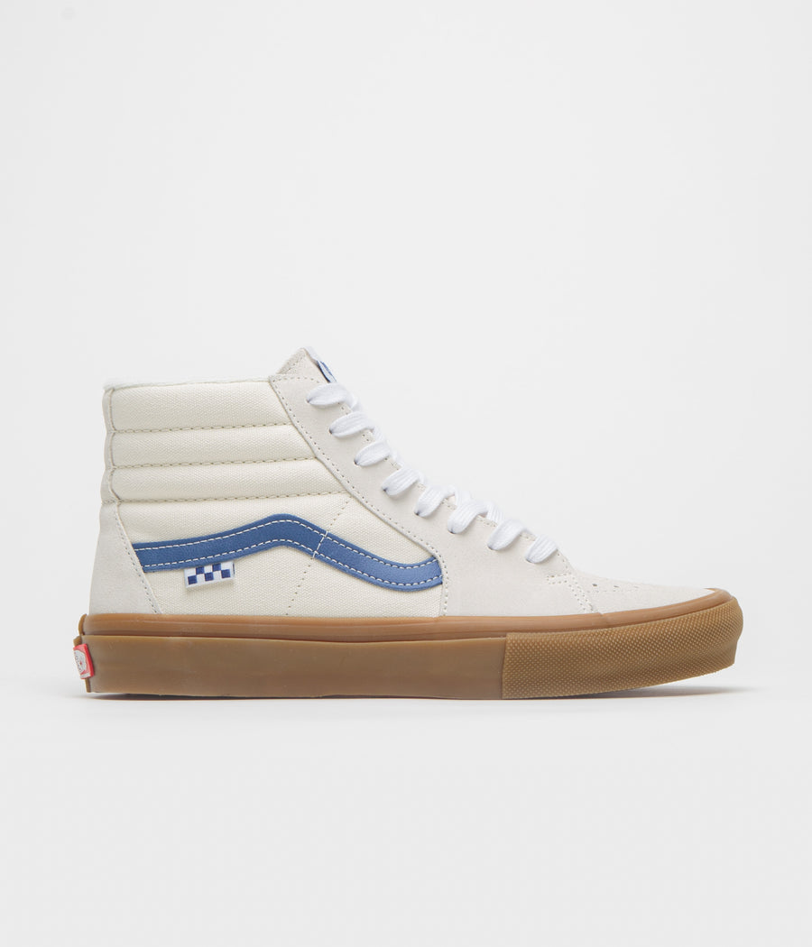 Vans Skate Sk8-Hi Shoes in Marshmallow and Blue / Gum