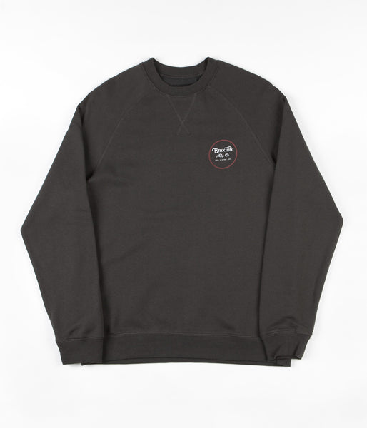 Brixton Wheeler Crewneck Sweatshirt Washed Black Red Flatspot