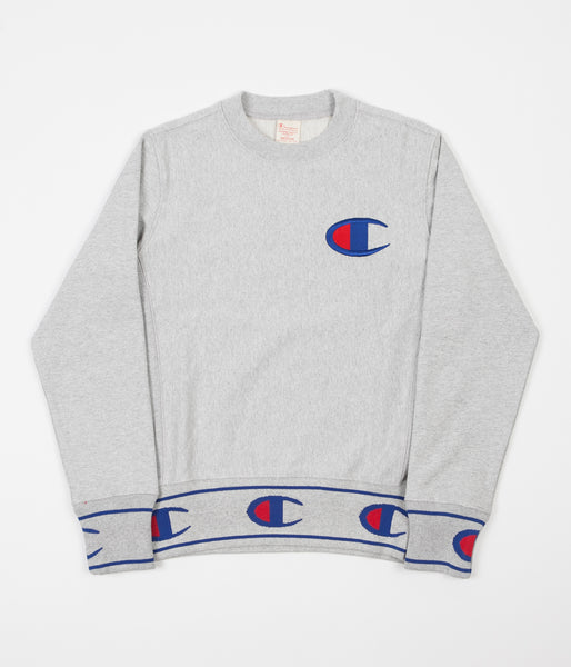Champion Reverse Weave Embroidered Logo Crewneck Sweatshirt Grey Flatspot