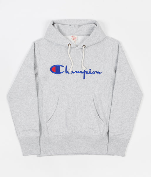 Champion Reverse Weave Script Logo Hoodie - Grey Marl