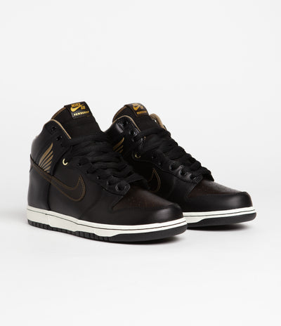 Nike SB x Pawnshop Dunk High OG Shoes in Black and Black and Metallic Gold