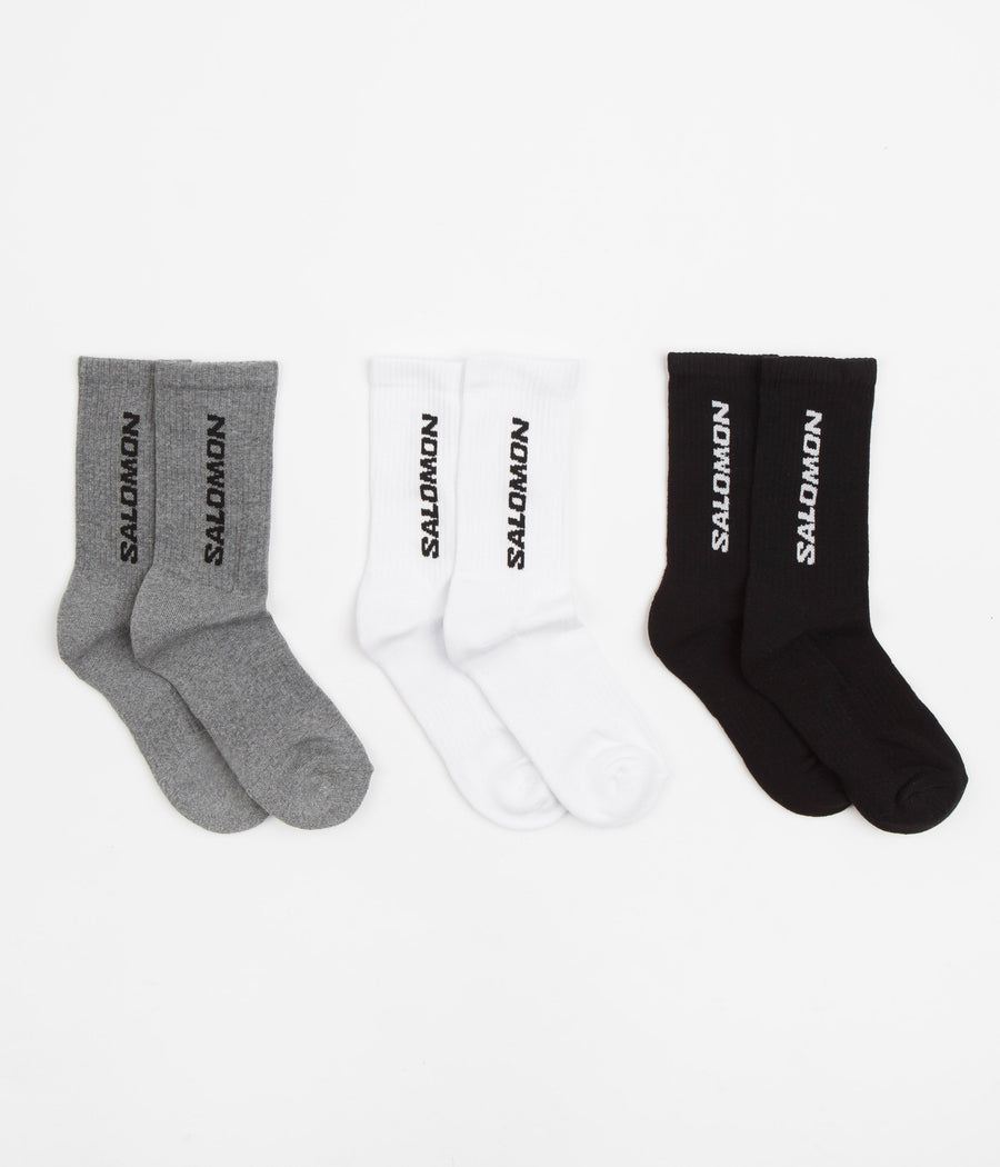 Salomon Everyday Crew Socks (3 Pack) in Black and White / Med Grey Melange