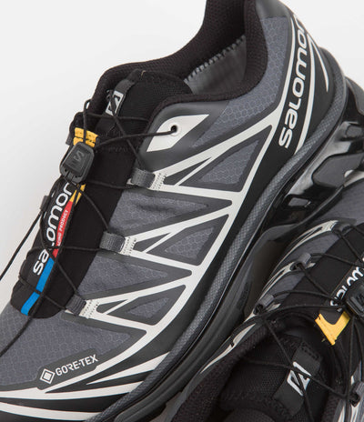 Salomon XT-6 GTX Shoes in Black and Ebony / Lunar Rock