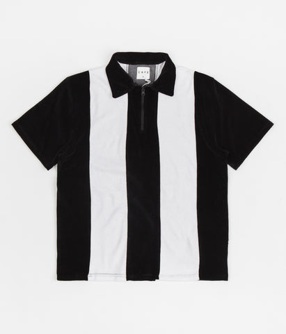 Skateboard Cafe Stripe 1/4 Zip Velour Polo Shirt - Black