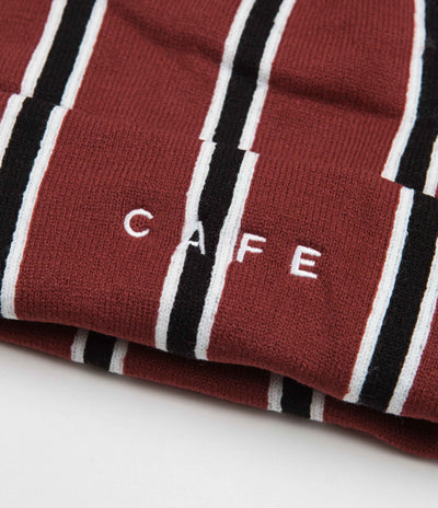 Skateboard Cafe Vertical Stripe Beanie - Burgundy / Black / White