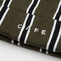 Skateboard Cafe Vertical Stripe Beanie - Olive / Black / White thumbnail