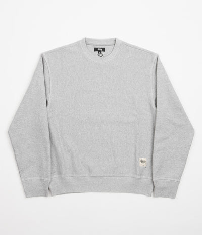 Stussy Contrast Stitch Label Crewneck Sweatshirt in Grey Heather