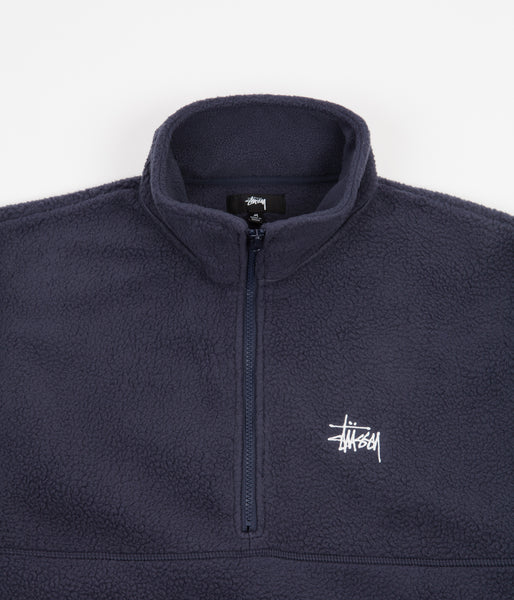 Stussy Half Zip Mock Neck Fleece Navy Flatspot