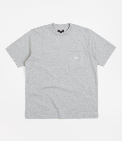 Stussy Stock Logo Pocket T-Shirt in Grey Heather B12B