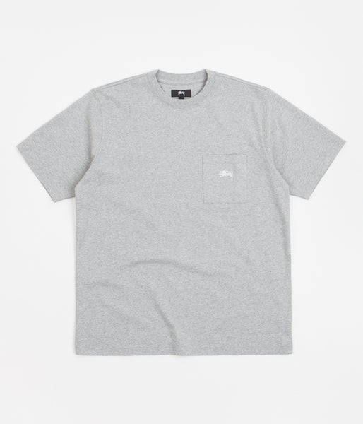 Stussy Stock Logo Pocket T-Shirt - Grey Heather B12B | Flatspot