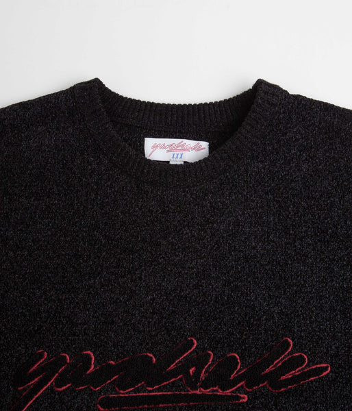 Yardsale Script Chenille Knit Crewneck Sweatshirt - Black | Flatspot