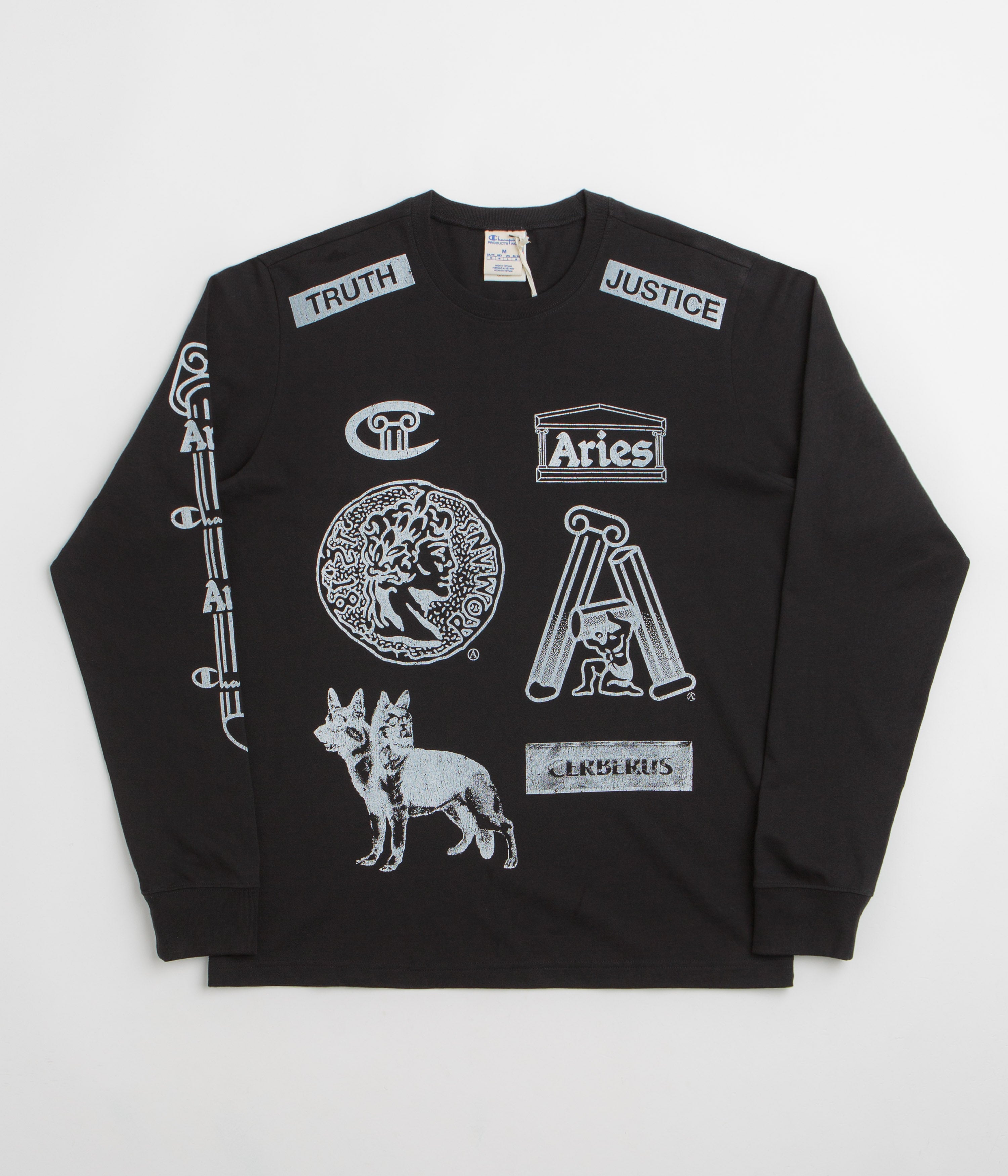 Aries x Champion Sponsor Long Sleeve T-Shirt in Black