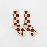 Butter Goods Checkered Socks - Cream / Burgundy thumbnail