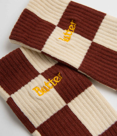 Butter Goods Checkered Socks - Cream / Burgundy