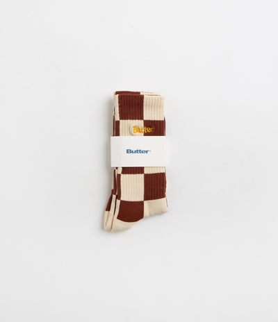 Butter Goods Checkered Socks - Cream / Burgundy