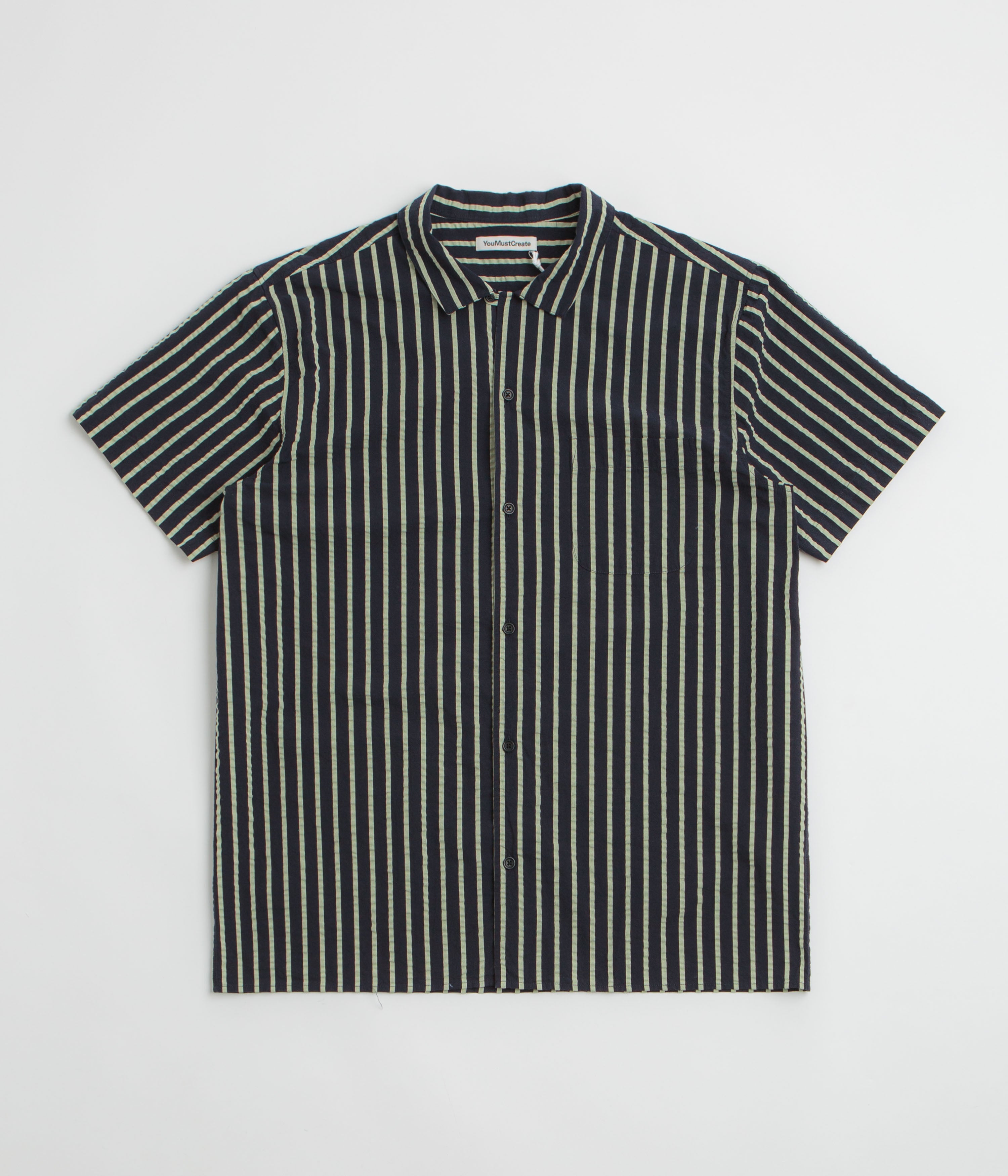 YMC Malick Short Sleeve Shirt in Navy and Yellow