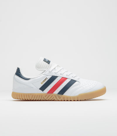 Adidas Busenitz Indoor Super Shoes in FTWR White and Collegiate Navy / Better Scarlet