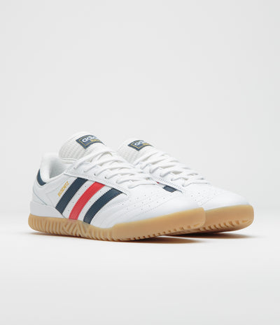 Adidas Busenitz Indoor Super Shoes in FTWR White and Collegiate Navy / Better Scarlet