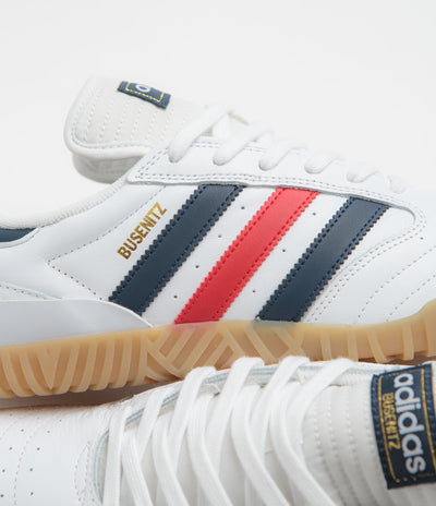 Adidas Busenitz Indoor Super Shoes in FTWR White and Collegiate Navy / Better Scarlet