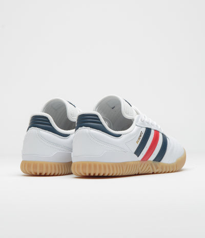 Adidas Busenitz Indoor Super Shoes in FTWR White and Collegiate Navy / Better Scarlet