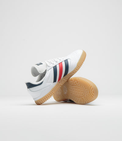 Adidas Busenitz Indoor Super Shoes in FTWR White and Collegiate Navy / Better Scarlet