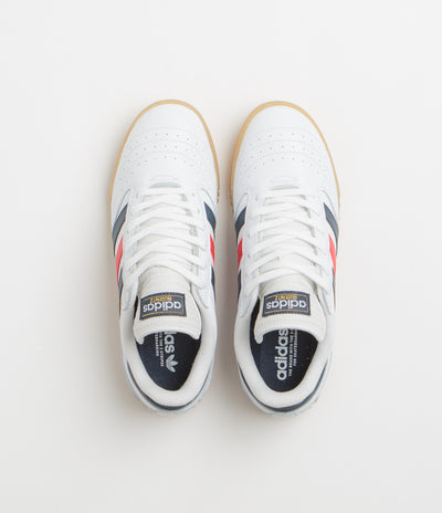 Adidas Busenitz Indoor Super Shoes in FTWR White and Collegiate Navy / Better Scarlet
