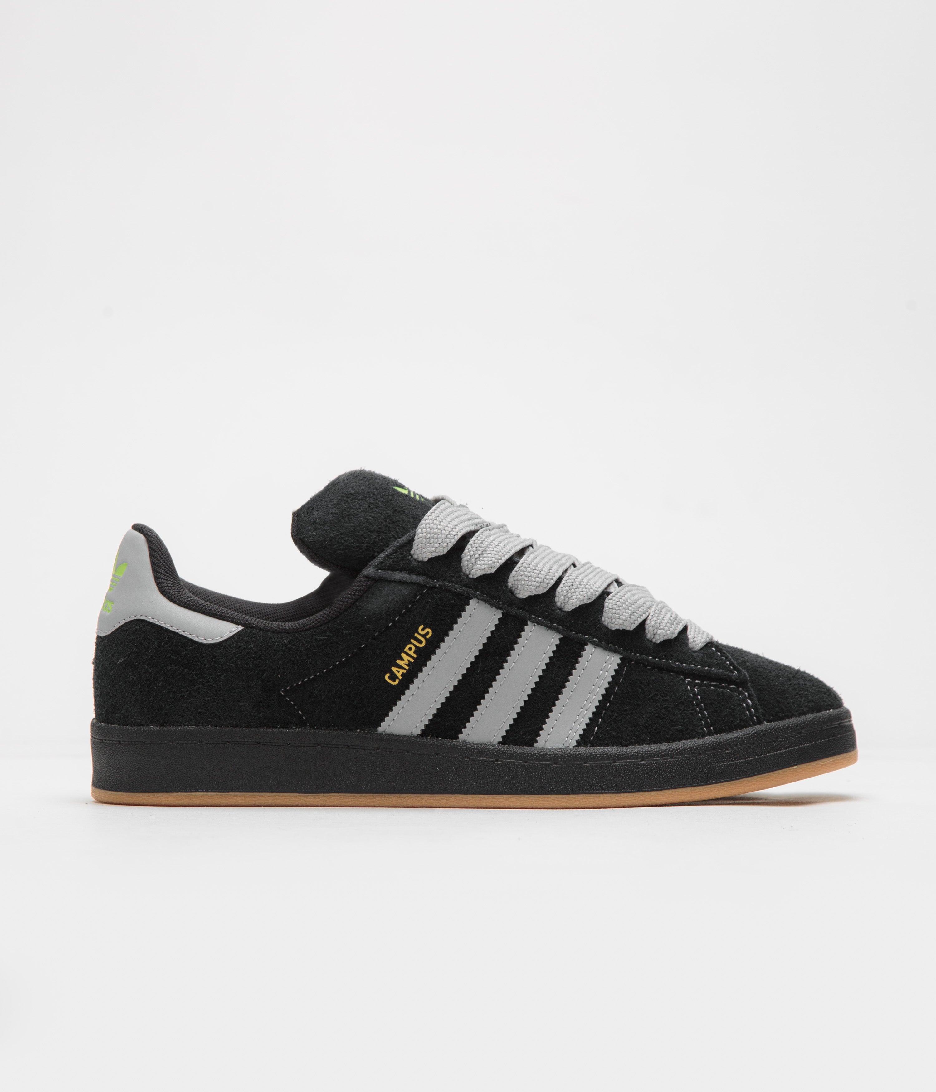 Adidas Campus Shoes in Core Black and Grey Two / Gold Metallic