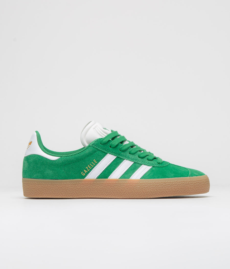 Adidas Gazelle ADV Shoes in Green and Cloud White / Gold Metallic